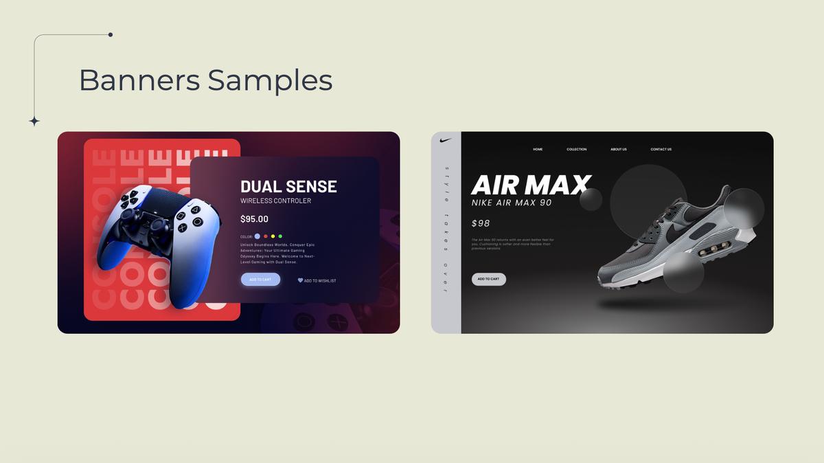 Web banner and product page designs