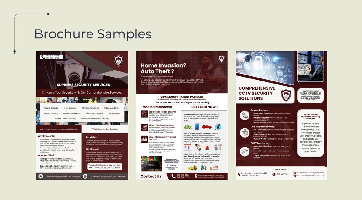 Supreme Security Services multi-page brochure set